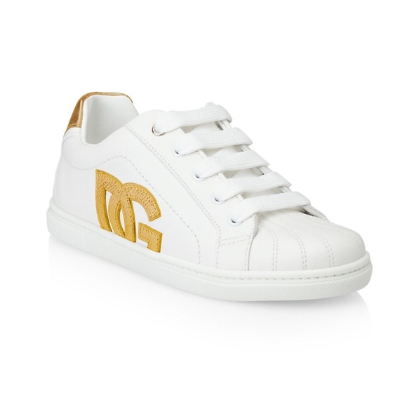 Dolce & Gabbana Little Girls D&G Logo Sneakers White/Gold Size EU 30/US 12 $325
